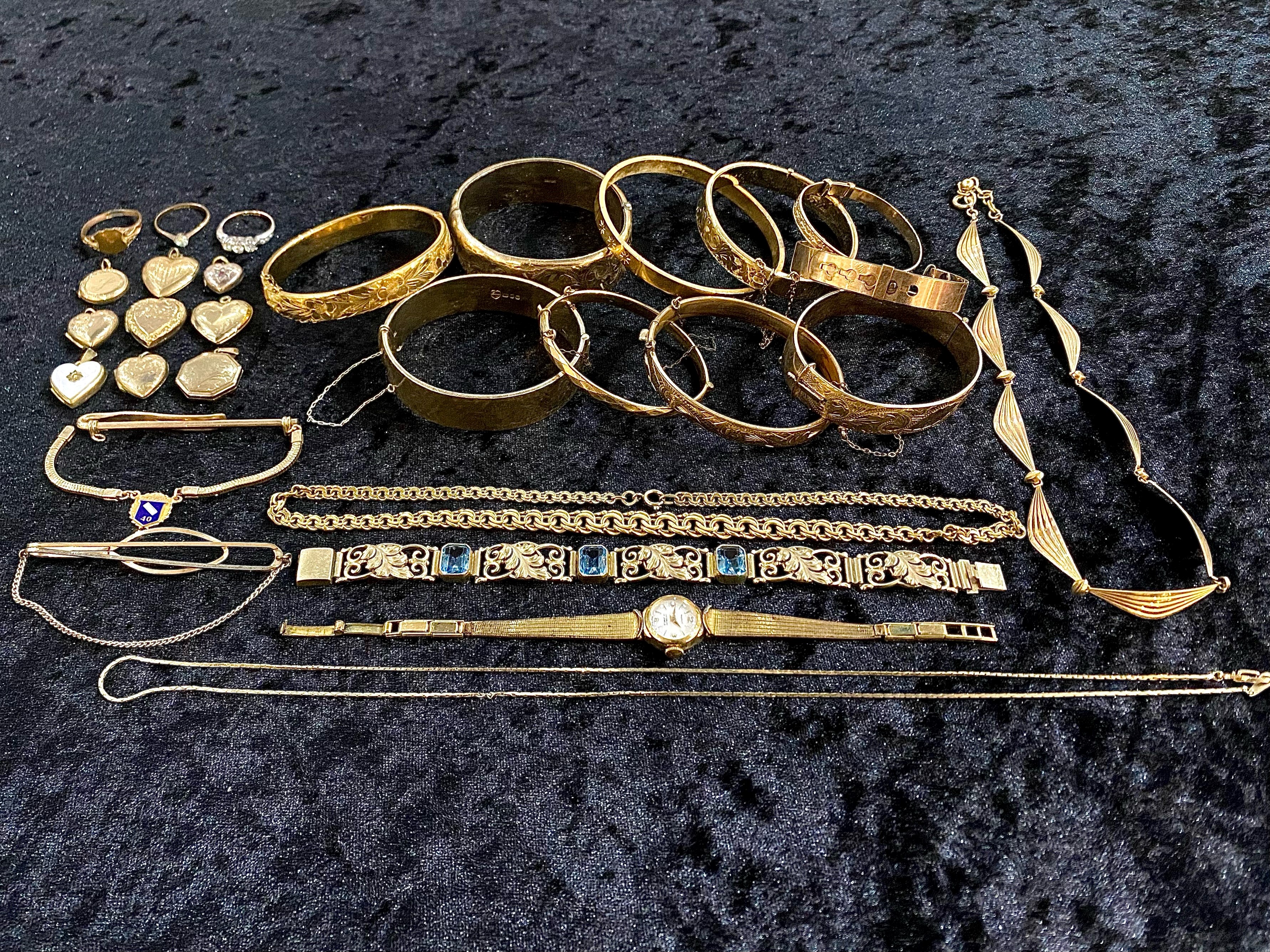 Collection of Rolled Gold Jewellery to include bangles, lockets, necklace, and tie clips. - Image 2 of 4