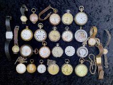 Mixed Lot of Pocket Watches, odd wrist watches, various makes, all as found.