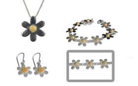 Silver Contemporary Necklace, Bracelet & Earrings Set,
