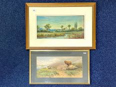 Thomas Wainwright Watercolour Landscape with Sheep, signed and dated lower left 1865. Measures 9.