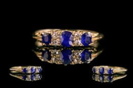 Edwardian Period 1902 - 1910 Attractive 18ct Gold Diamond and Sapphire Set RIng,