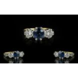 18ct Gold & Platinum 3 Stone Sapphire & Diamond Set Ring,