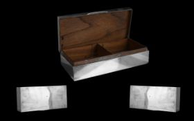 Silver Cigarette Box, etched column design to front, two interior sections, cedar lined.