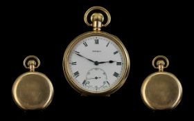 Presco Gold Filled Open Faced Keyless Pocket Watch with White Porcelain Dial.
