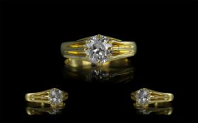 18ct Gold Superb Quality Single Stone Diamond Set Ring gypsy setting marked 18ct to shank The round