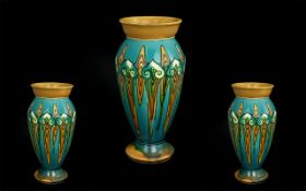 Minton - Secessionist No 1 Vase of Ovoid Form. Turquoise / Brown Colour way. Height 10.75 Inches.