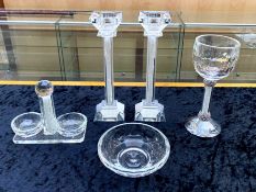 A Collection of 24% Crystal Glass Good Quality Decorative Items to include candlesticks, a Wine