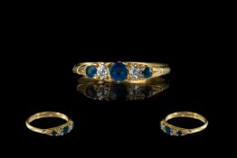 Antique Period Attractive 18ct Gold 5 Stone Sapphire And Diamond Set Ring.