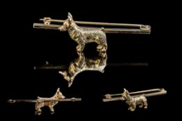 A Good Quality 9ct Gold Fox Terrier Dog Brooch In a Realistic Figure with Display Box.