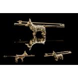 A Good Quality 9ct Gold Fox Terrier Dog Brooch In a Realistic Figure with Display Box.