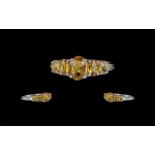 Ladies Attractive 9ct White Gold 5 Stone Citrine Set Ring, full hallmark to interior of shank.