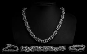 Heavy Silver Link Necklace, unusual twist design, marked 925, measures 18" length.