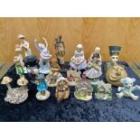 Box of Porcelain & Pottery Figures, including elegant ladies, ballerinas, Egyptian pottery,