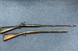 19thC Double Barrel Percussion Rifle steel mounts, walnut stock with ramrod. Overall length 45.