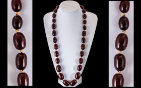 Barrel Shaped Beaded Necklace. Double Knotted Beaded Necklace. 139 grams.