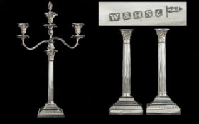 Walker and Hall Late 19th Century Large and Impressive Silver Plated Candelabra and Matching Pair