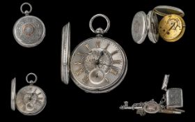 Victorian Period - Superb Quality Sterling Silver Ornate Open Faced Pocket Watch,