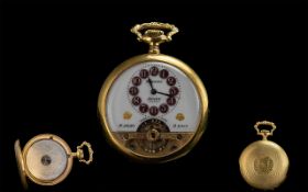 Hebdomas Open Faced Pocket Watch, with red jewelled Arabic numerals with visible escapement,