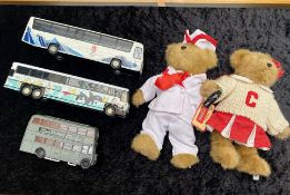 Three Die Cast Models, comprising a Corgi MC 184852 Sea World Pacific Coast Coach, 11" long,