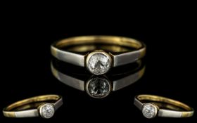 18ct Gold Attractive Single Stone Diamond Set Ring. The Semi Cushion Cut Diamonds of Good Colour /