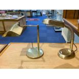 Two Attractive Brass Desk Lamps, one with an oval shaped shade and adjustable stem on oval base,