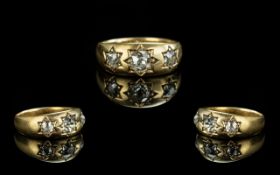 18ct Gold - Pleasing 3 Stone Diamond Set Band Ring. Marked 18ct to Shank.