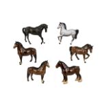 A Collection of 6 Beswick Horses to include, model 818 Brown Shire Mare,