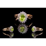 Ladies 9ct Gold Attractive Peridot and Diamond Set Ring. Full Hallmark to Interior of Shank.