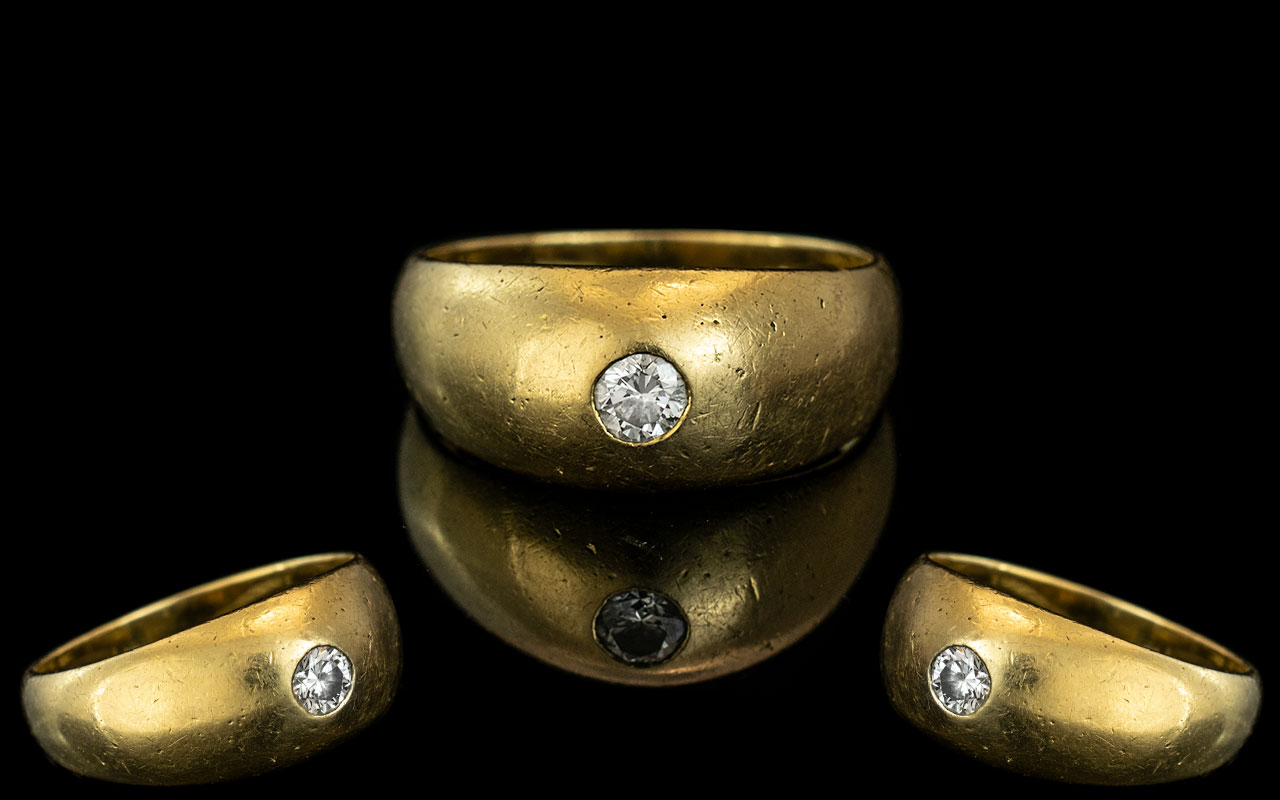 18ct Gold Gypsy Set Diamond Ring, set with a round cut diamond, fully hallmarked, ring size Z1/Z2.