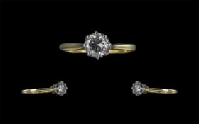 18ct Gold - Pleasing Single Stone Diamond Set Ring. Marked 18ct to Shank.