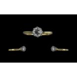 18ct Gold - Pleasing Single Stone Diamond Set Ring. Marked 18ct to Shank.