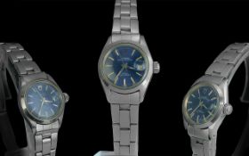 Tudor Princess Oyster Date Rotor Self Winding Stainless Steel Wrist Watch (Classic), with blue