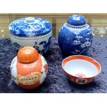 Oriental Ginger Jar & Cover, with paper label, together with small tea bowl.