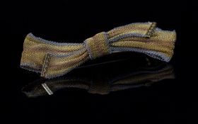 Antique 15ct Three Tone Gold Ribbon Bow Brooch, marked 15ct, in excellent condition. Measures 1.7/