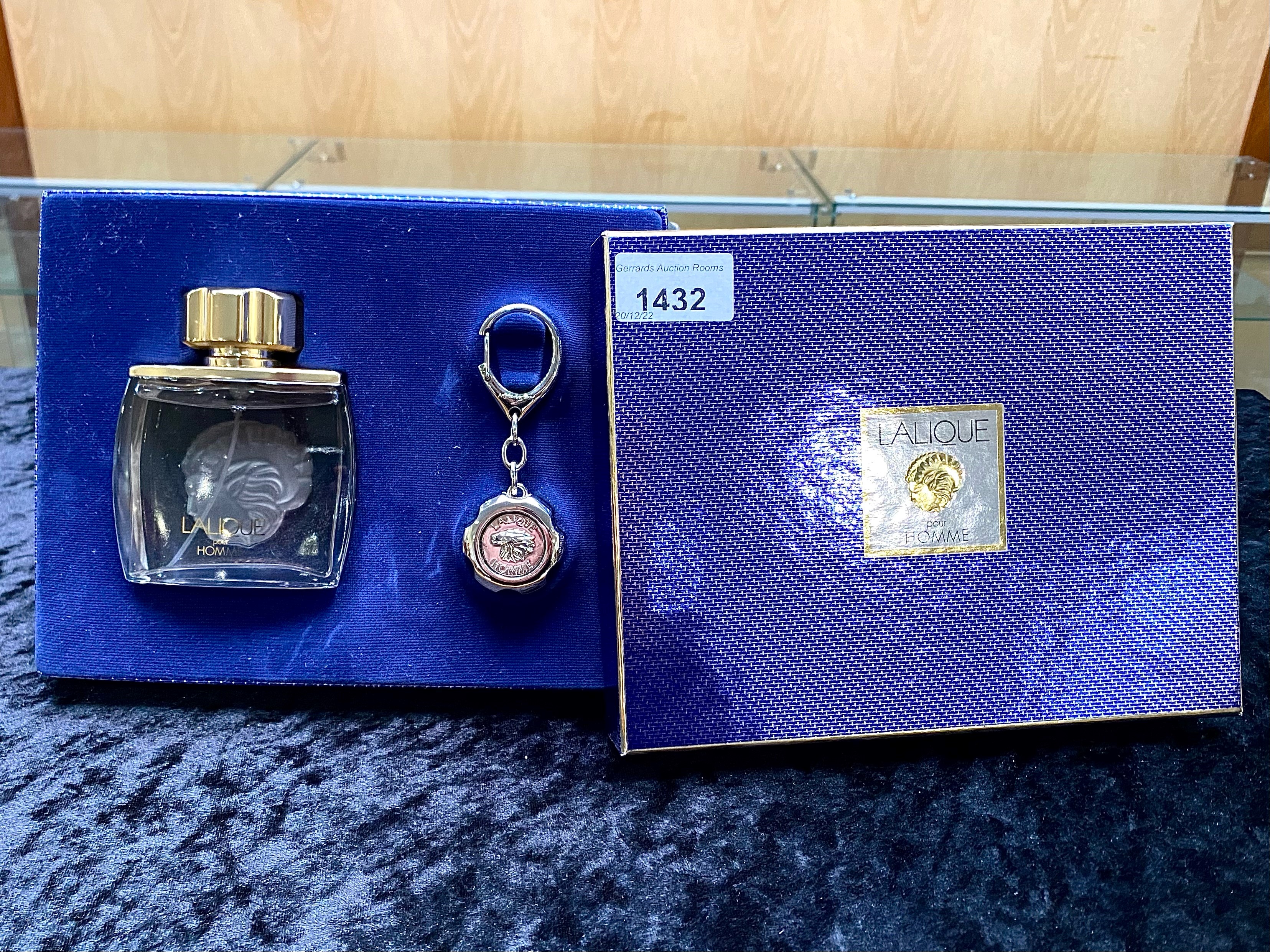 Gentleman's Lalique Perfume Set in Presentation Box, with keyring.