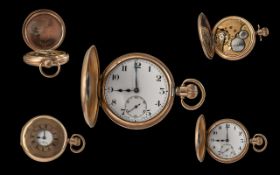 English Early 20th Century Gold Filled Demi-Hunter Keyless Pocket Watch (15 Jewels).