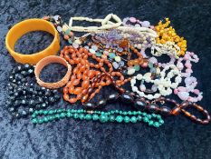 Collection Of Beads To Include Amber, Malachite, Camel Bone,