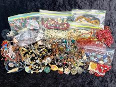Large Box of Costume Jewellery, comprising beads, pearls, stone set, including necklaces, pendants,