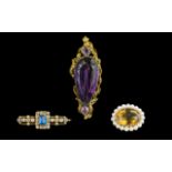 A Trio of Fine Antique Period of 9ct and 15ct Gold Stone Set Brooches.