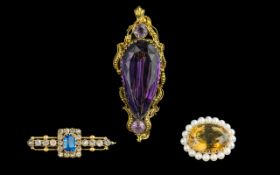 A Trio of Fine Antique Period of 9ct and 15ct Gold Stone Set Brooches.
