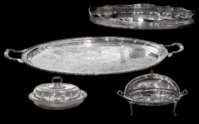 Collection of High Quality Silver Plated Tableware, comprising a large tray with openwork edging,