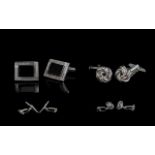 Vintage Silver & Onyx Inlaid Cufflinks C