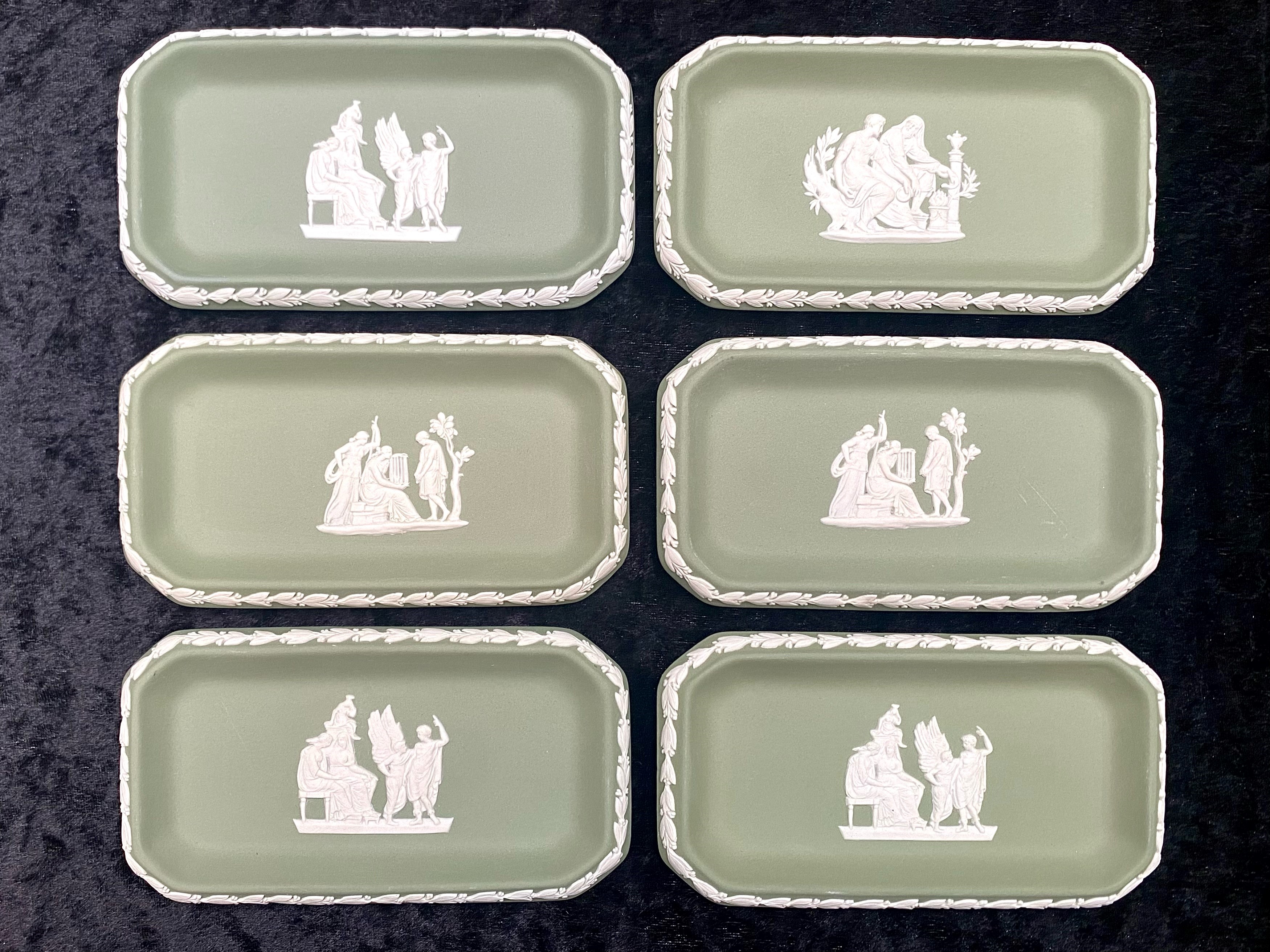 Wedgwood Green Jasper Ware 6 x Oblong Di