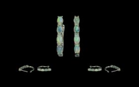 Opal J-Hoop Earrings, four oval cut opal