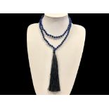 A Lapis Lazuli Bead Necklace with black