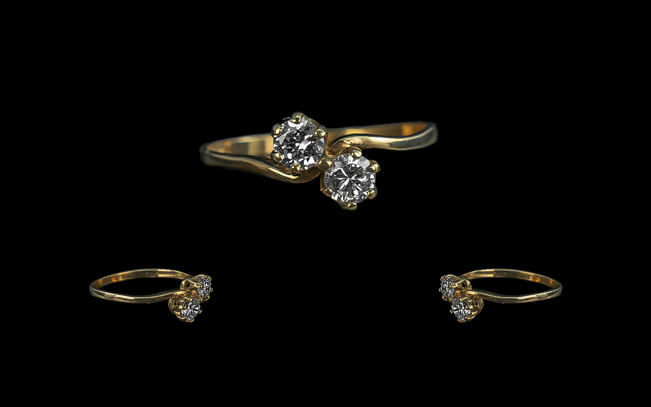 9ct Gold Two Stone CZ Set Ring - Full Ha