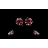 Rhodolite Garnet Flower Form Stud Earrin