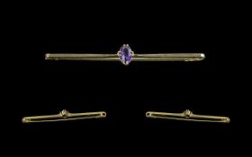 9ct Gold & Amethyst Bar Brooch - Slim De