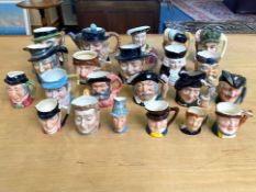 Collection of Toby Character Jugs, various sizes, including Tom O'Shanter, Robin Hood, Falstaff,