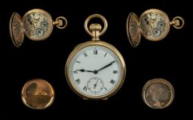 Antique Period Gold Filled Open Faced Keyless Pocket Watch,
